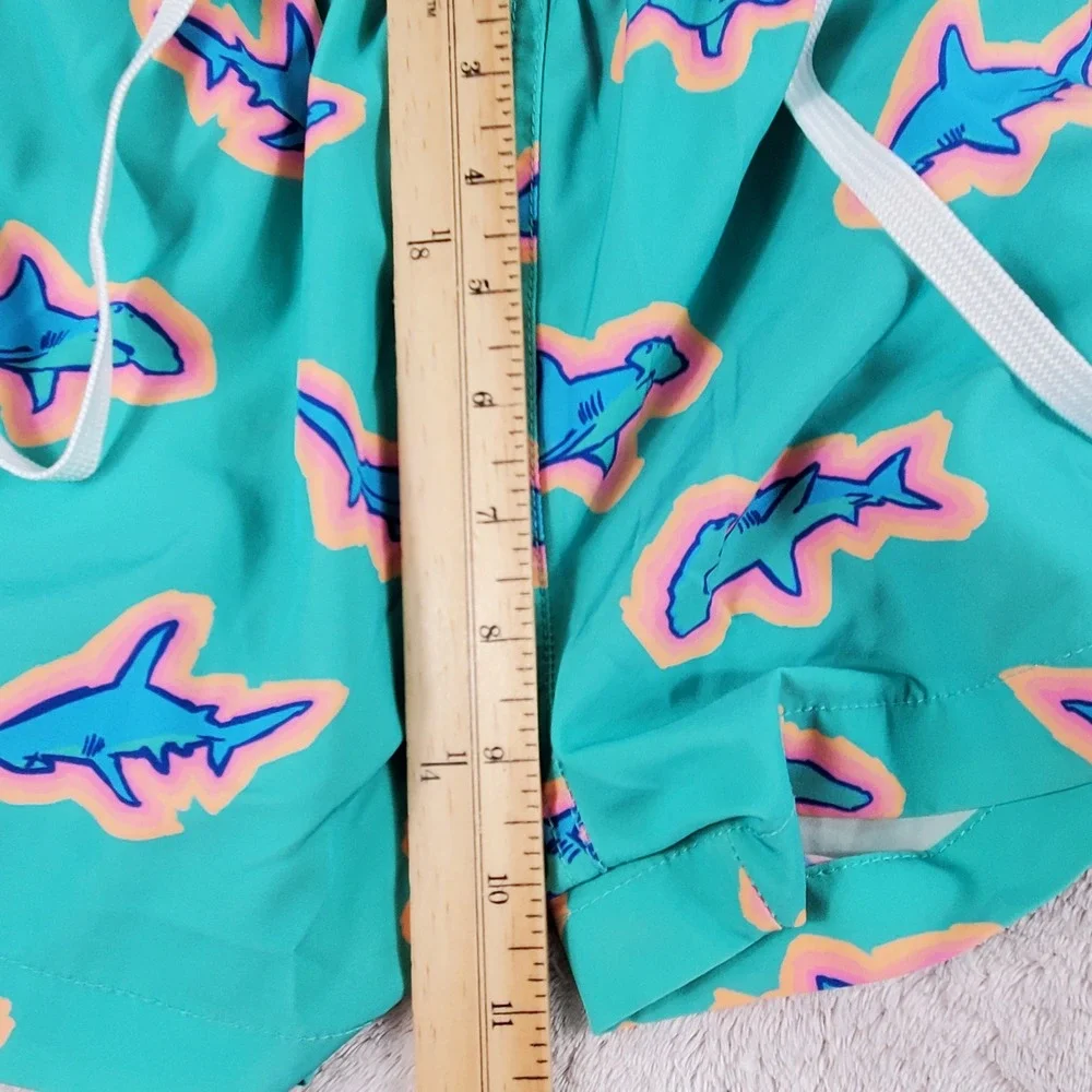 Chubbies Small  Mens Teal Hammerhead Shark Print Swim Trunks 4 Inch Inseam Flaw